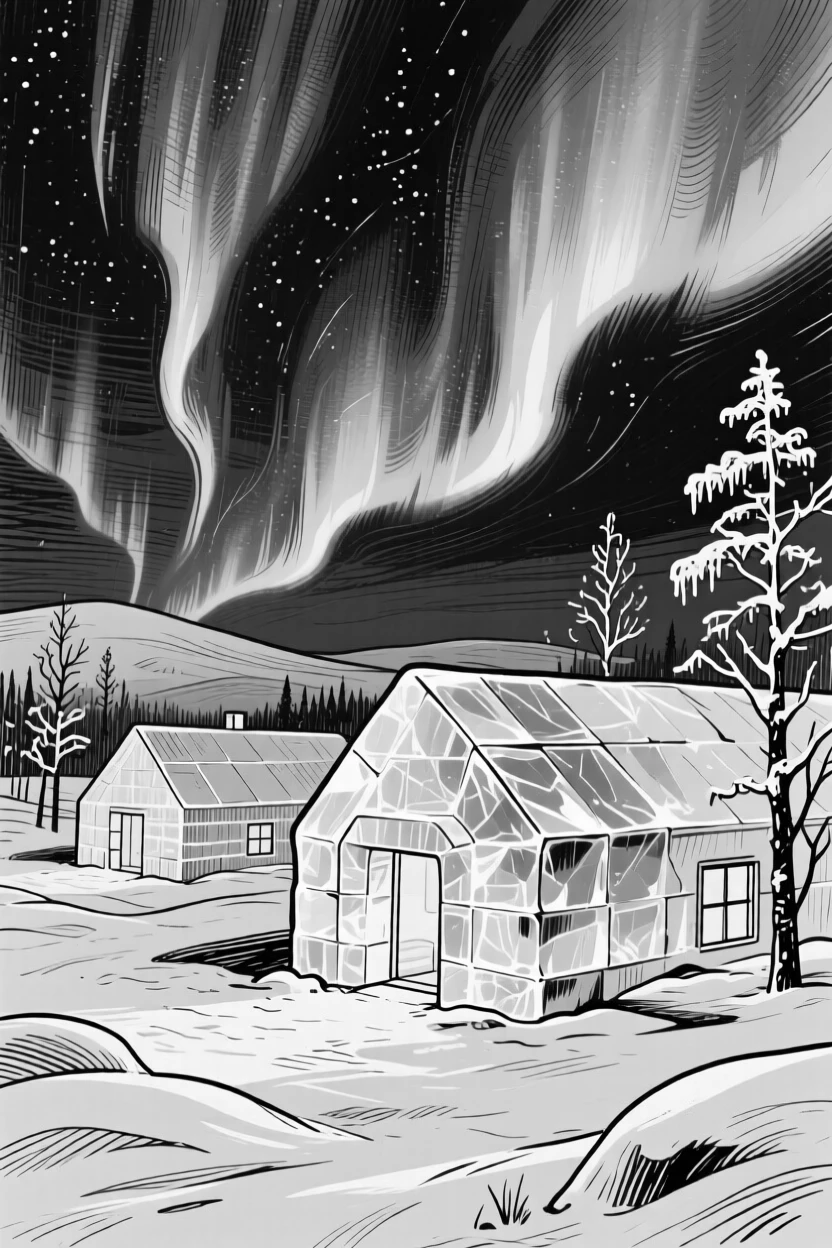 The remote ice hotels of Lapland glowing softly beneath the northern lights.