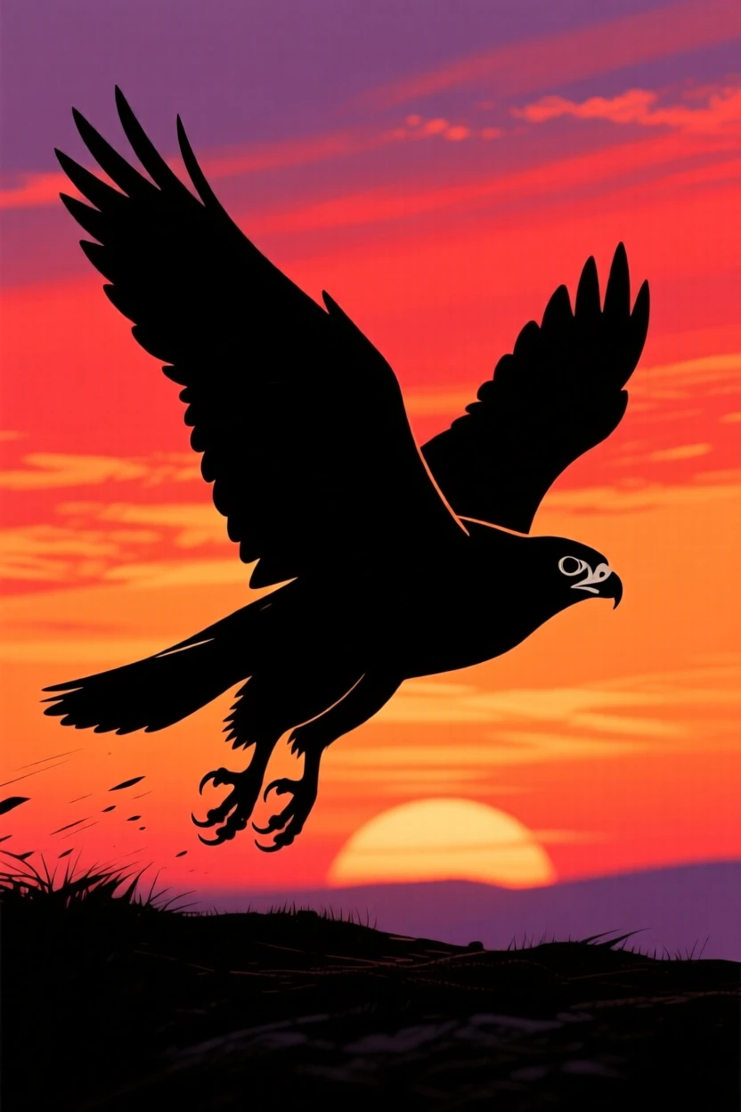 A single peregrine falcon diving at incredible speed toward the ground.