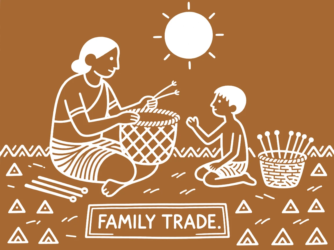A basket maker teaching a young apprentice the family trade.