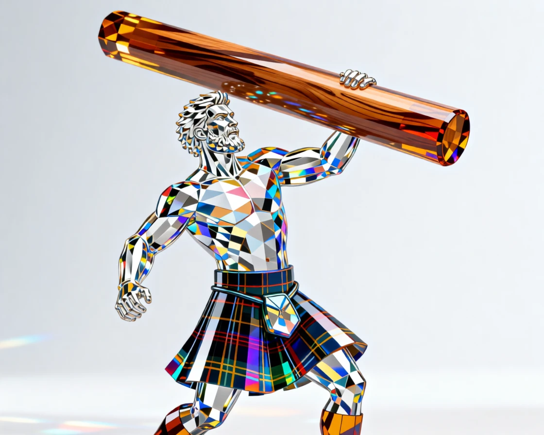 A traditional Scottish Highland games competitor tossing a caber in dramatic action.