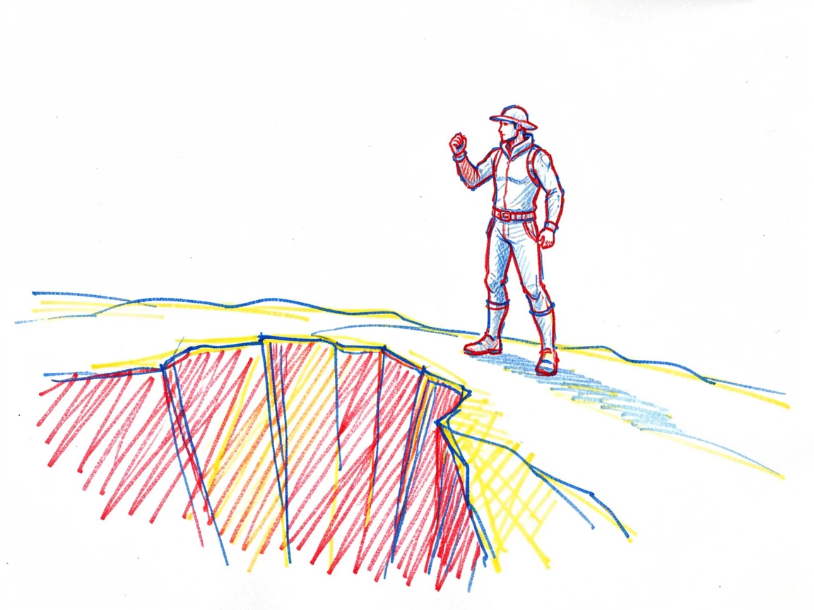 A brave adventurer standing at the edge of a bottomless magical chasm