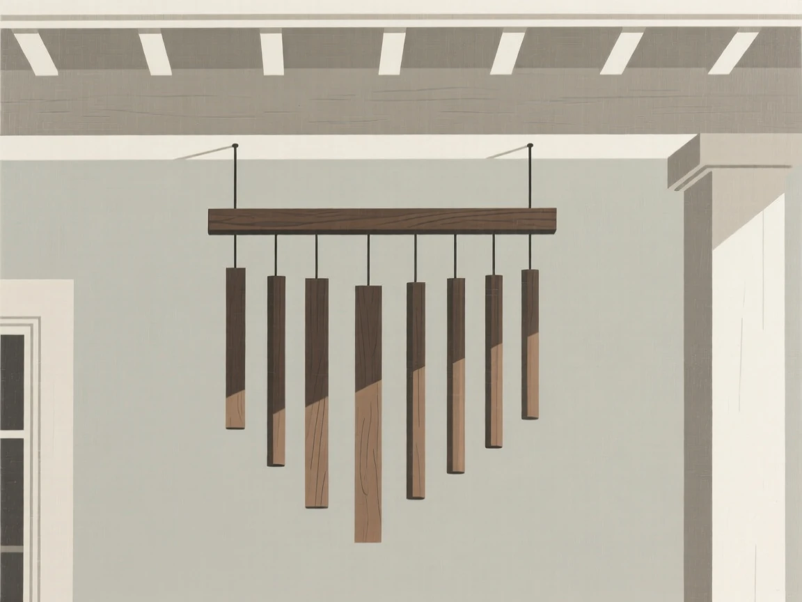 A set of wind chimes hanging on a porch