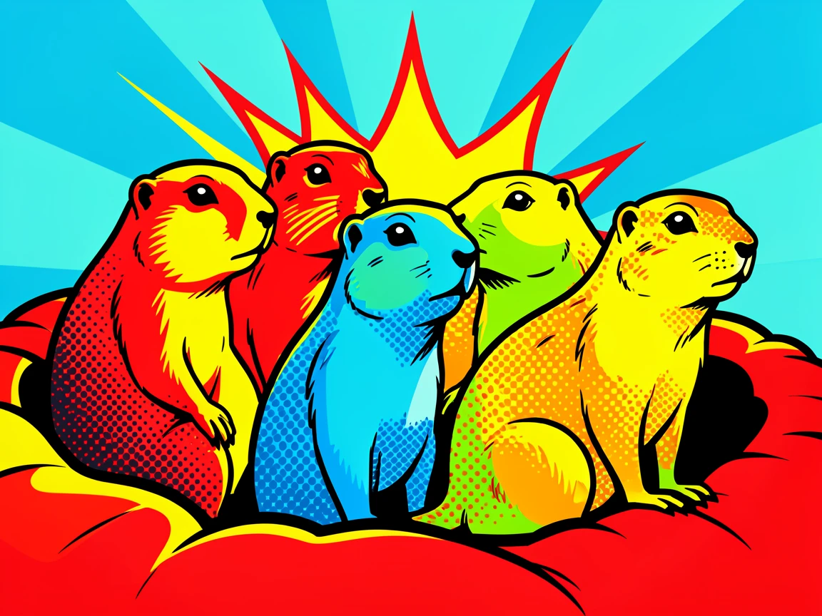 A group of prairie dogs standing alert outside their burrow