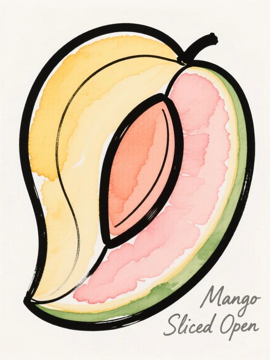 A mango sliced open