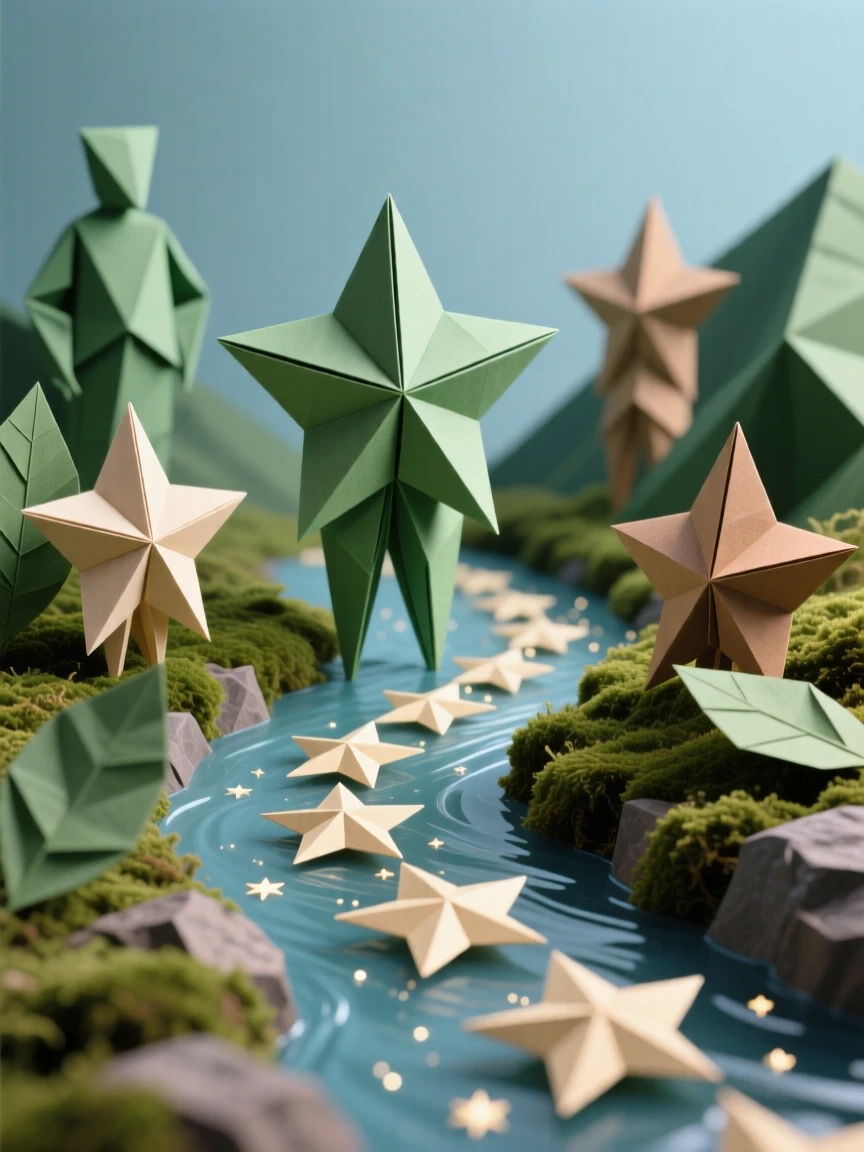 A hidden valley where a river of stars flows gently between mossy banks.
