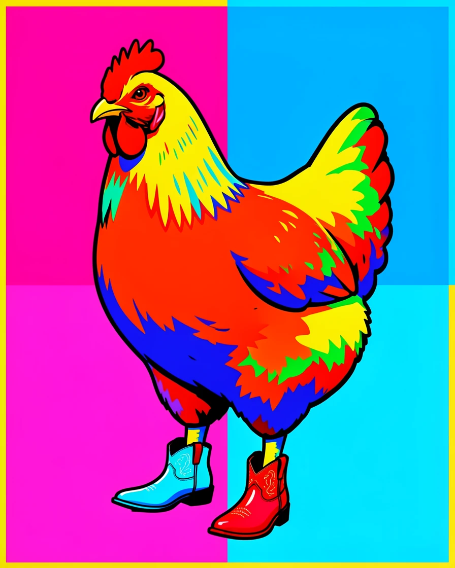 Chicken wearing tiny cowboy boots
