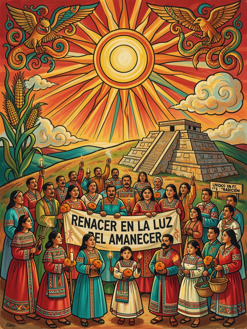 A group of worshippers gathered for a sunrise ceremony