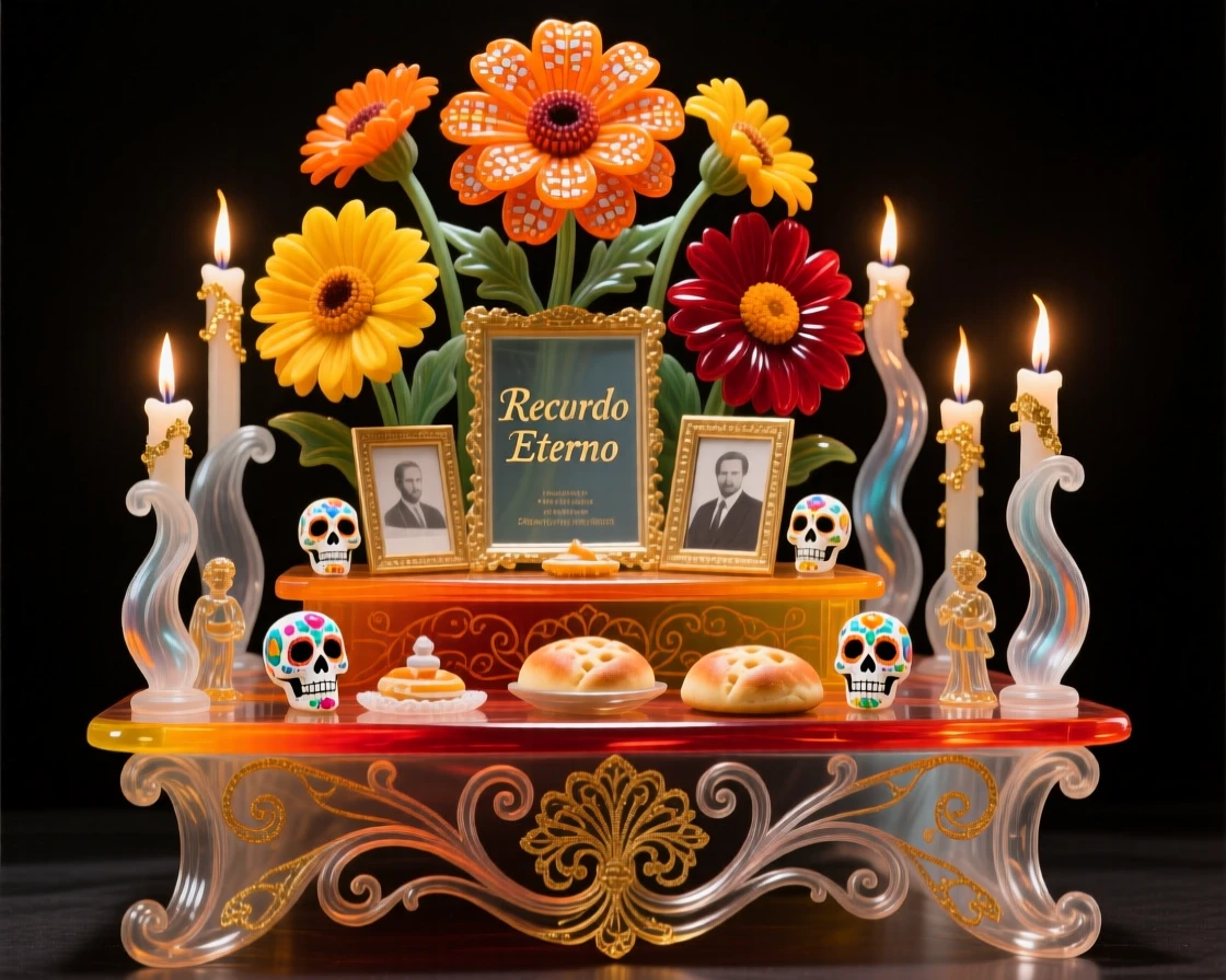 A Day of the Dead altar adorned with marigolds and candles, vibrant and reverent.