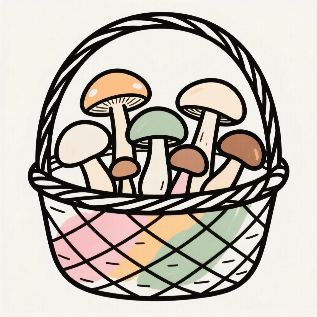 A basket of mushrooms foraged from a forest