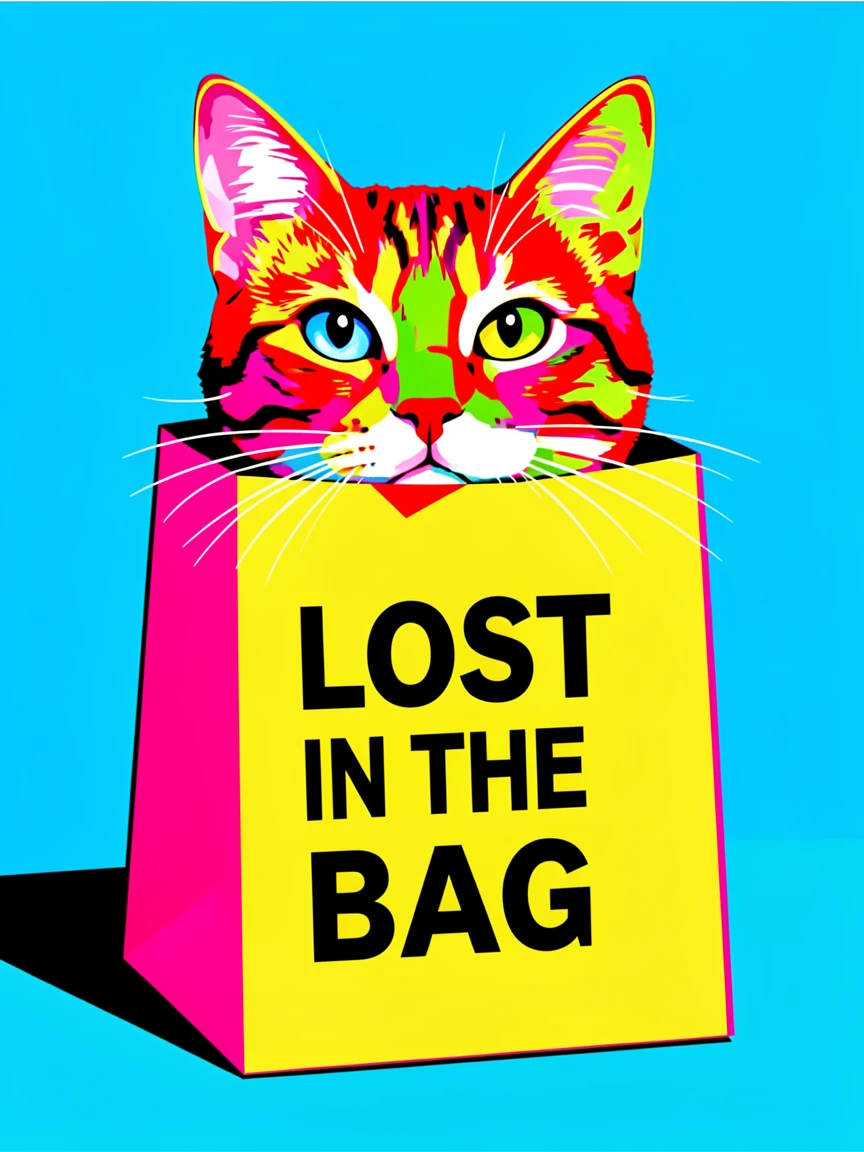 Cat stuck halfway inside a paper bag