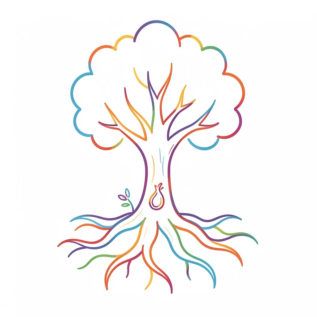A tree growing strong from a single seed, roots spreading deep into the earth.