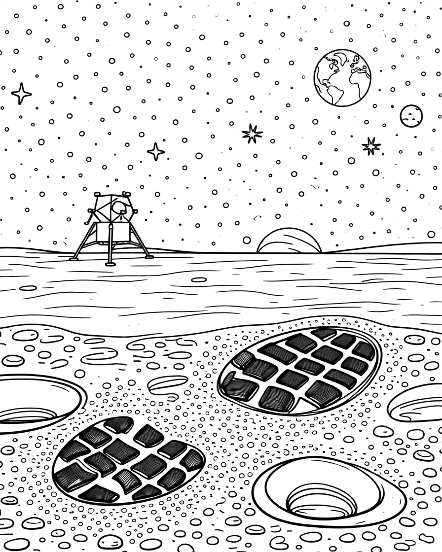 An astronaut's footprint on a dusty moon surface, with distant stars scattered like glitter across the sky.