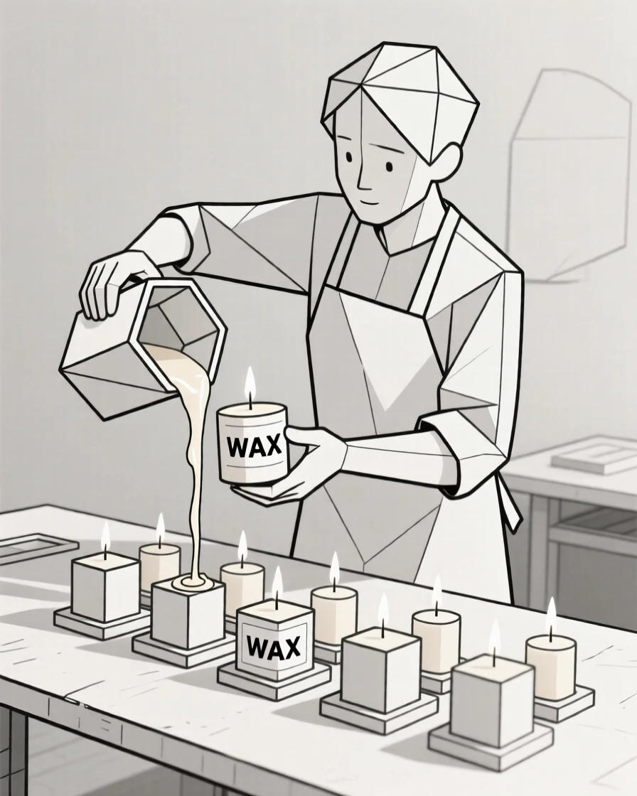 A candle maker pouring wax into molds
