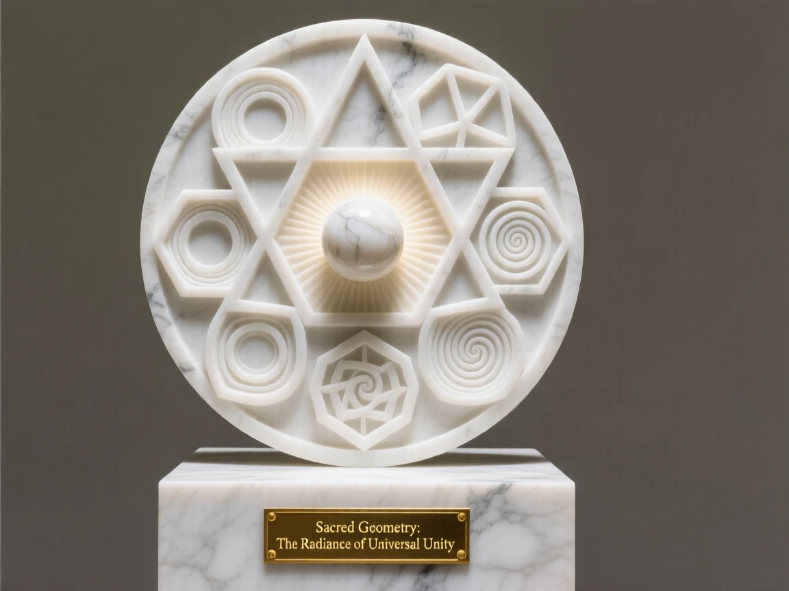 A symbolic, visually striking image of sacred geometry patterns radiating from a single point of light, rich in meaning and emotional resonance