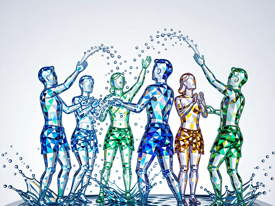 A Thai water festival with joyful crowds splashing water in vibrant celebration.