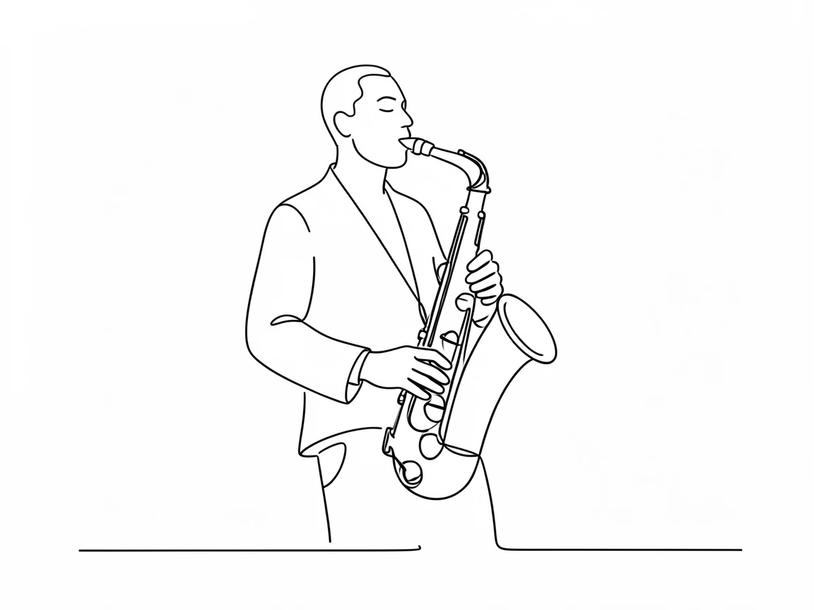 A jazz saxophonist mid-performance on a dimly lit stage