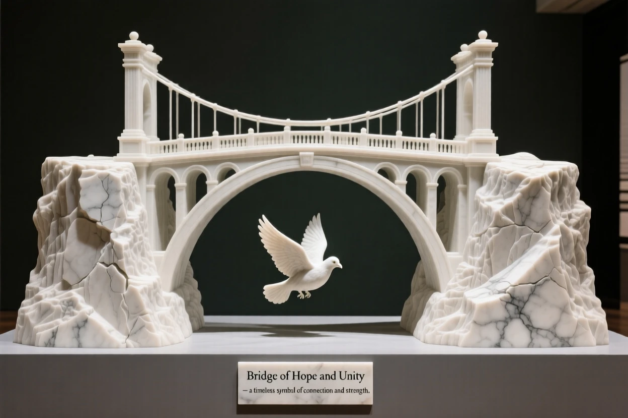A symbolic, visually striking image of a bridge connecting two cliffs, symbolizing hope and unity, rich in meaning and emotional resonance