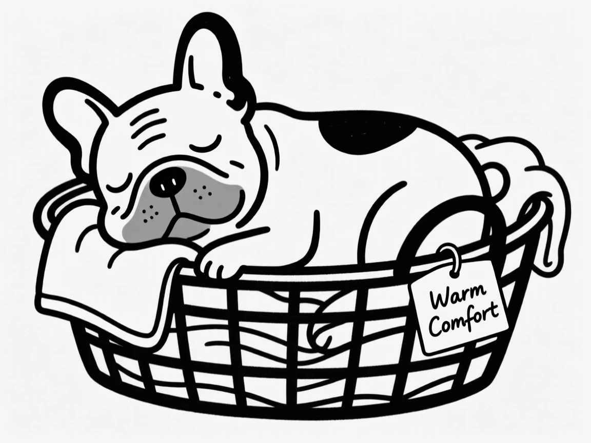 A French bulldog napping in a laundry basket full of warm clean towels.