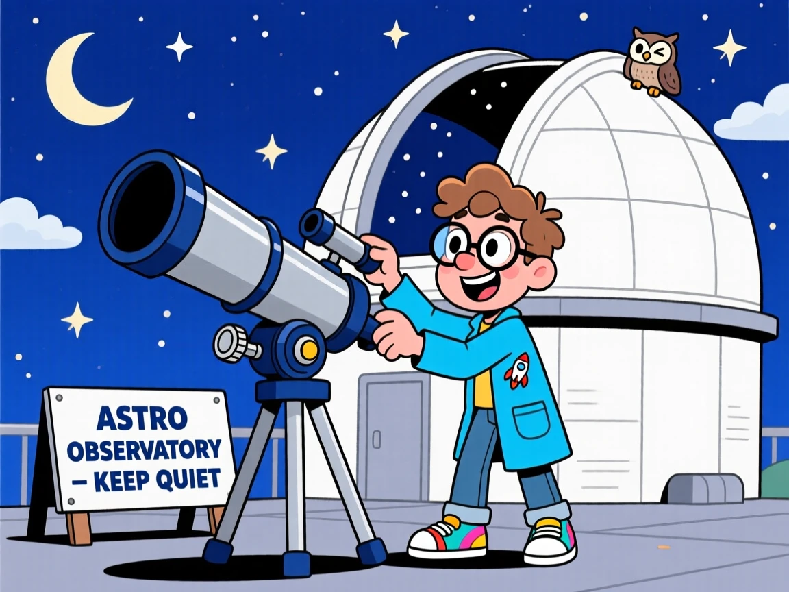A astronomer adjusting a telescope at an observatory at night.