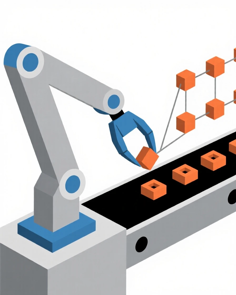 A robotic arm assembling parts on a production line
