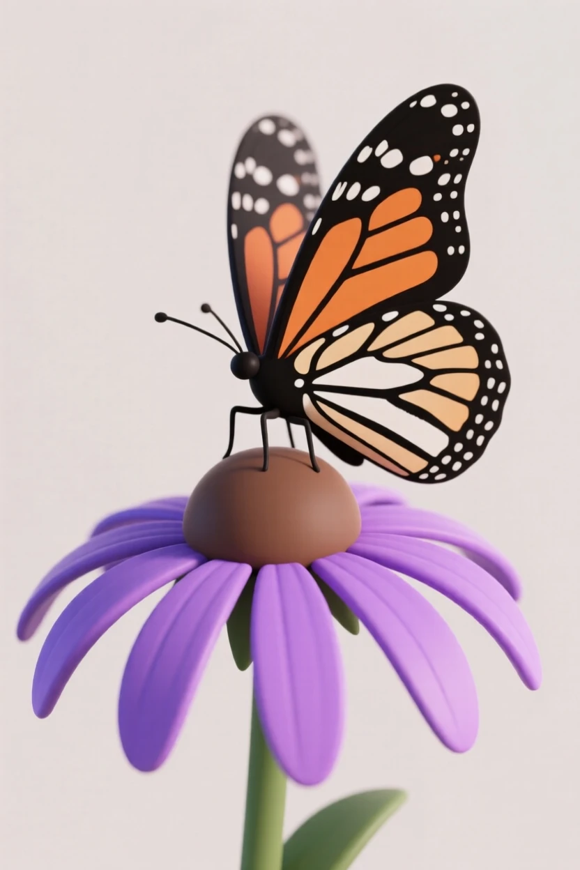 A graceful monarch butterfly rests on a purple coneflower, wings slowly opening and closing in the breeze.