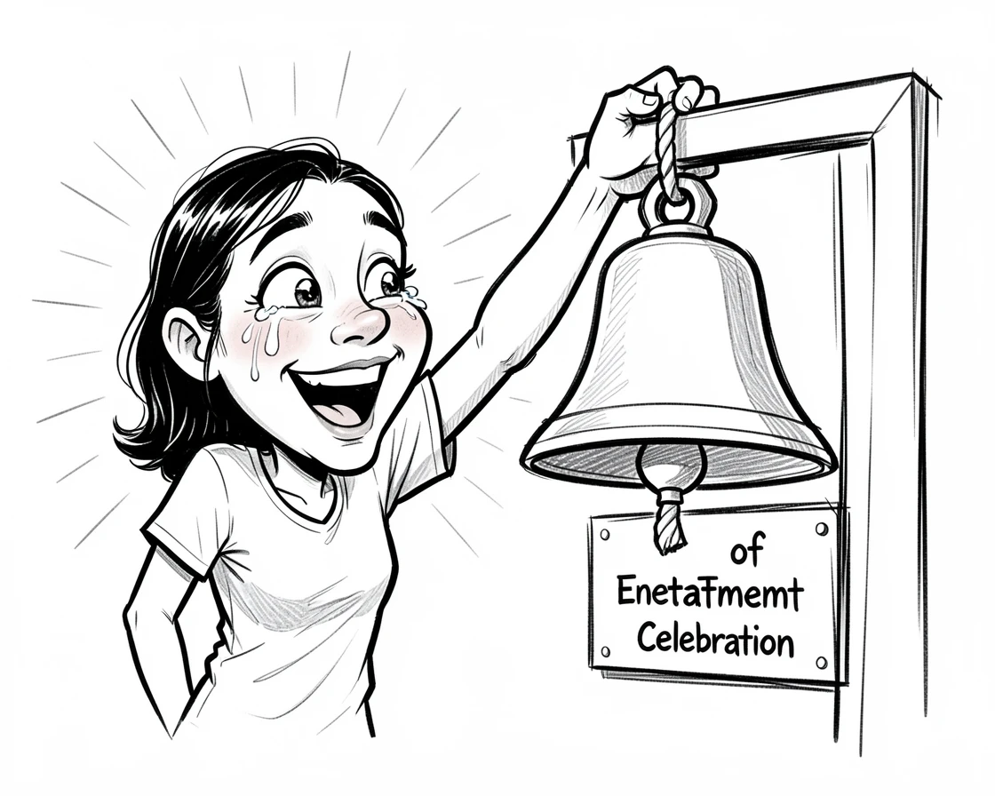 [Inspirational & Emotional Scenes] Touching, uplifting scene of a survivor ringing a bell to celebrate the end of treatment, evoking deep emotion