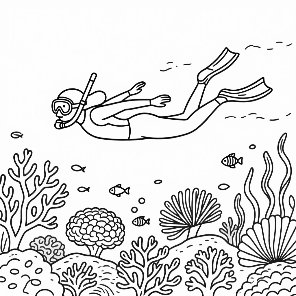 A snorkeler exploring a vibrant coral reef