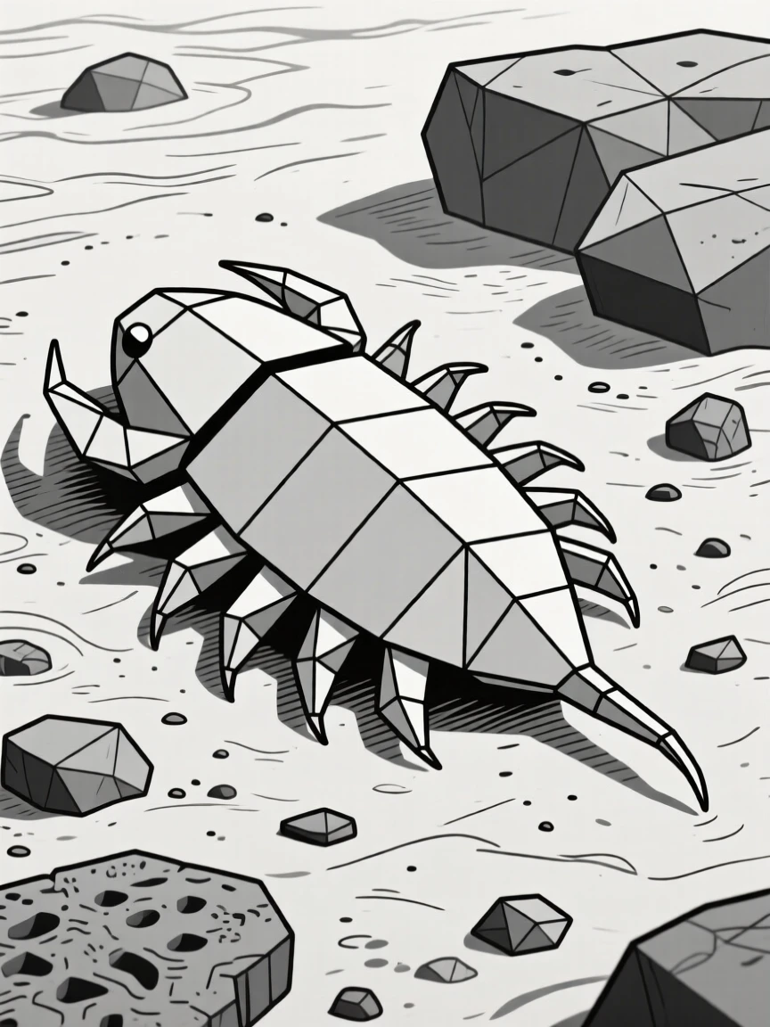 A prehistoric trilobite resting on an ancient seabed