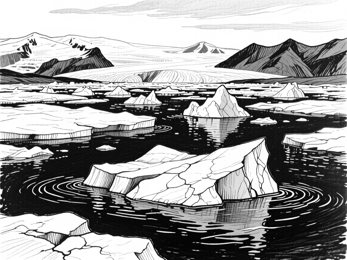 The dramatic glacier lagoon of Jökulsárlón dotted with floating icebergs.