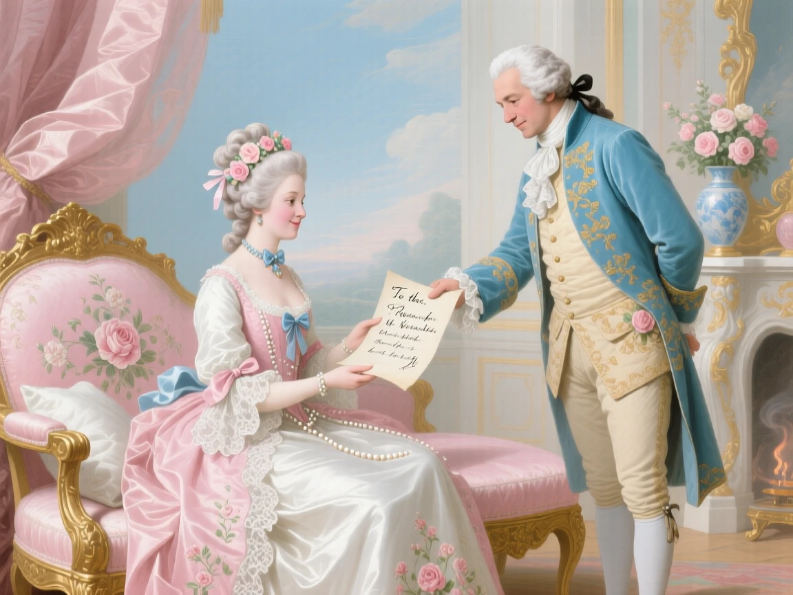 A princess receiving a handwritten poem from a court poet  