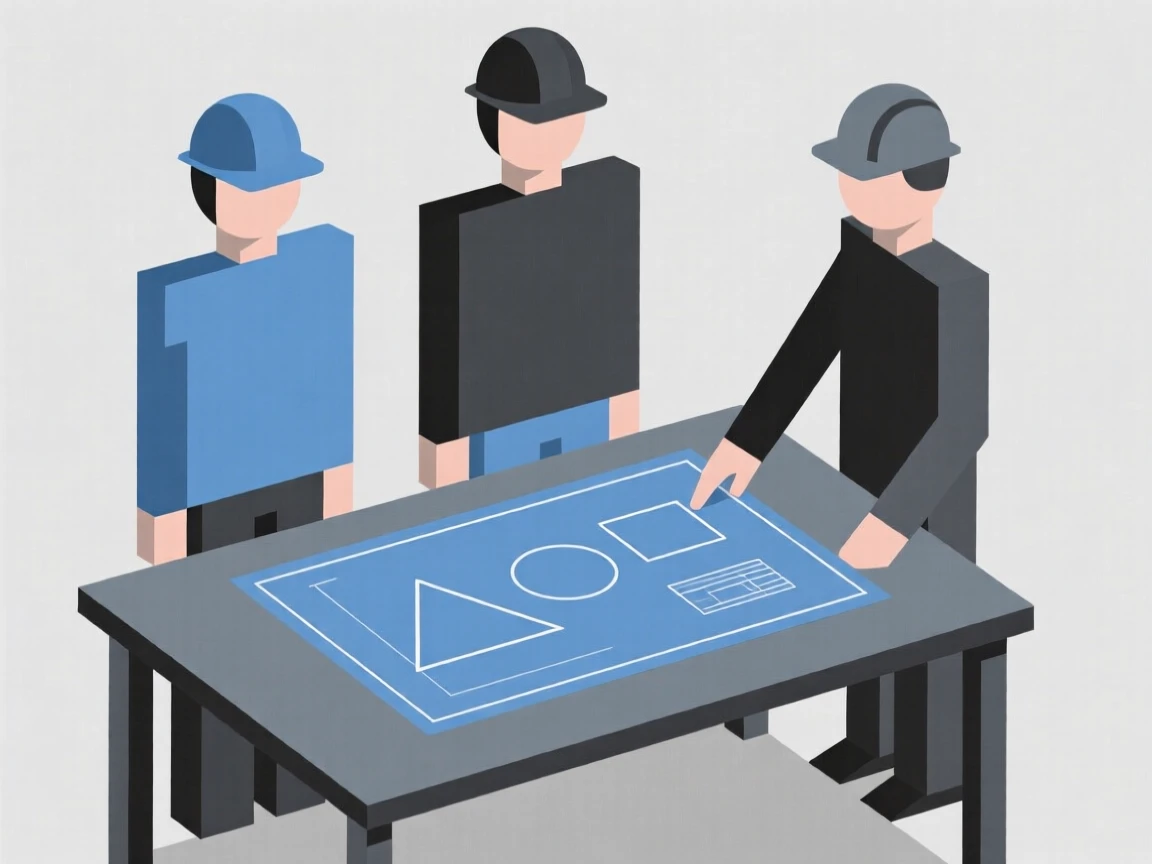 A group of engineers reviewing blueprints
