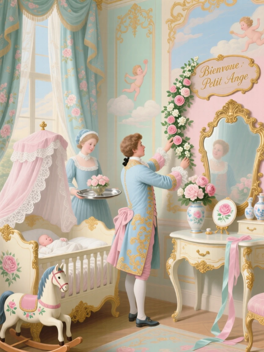 A prince helping decorate a nursery for a new baby sibling  