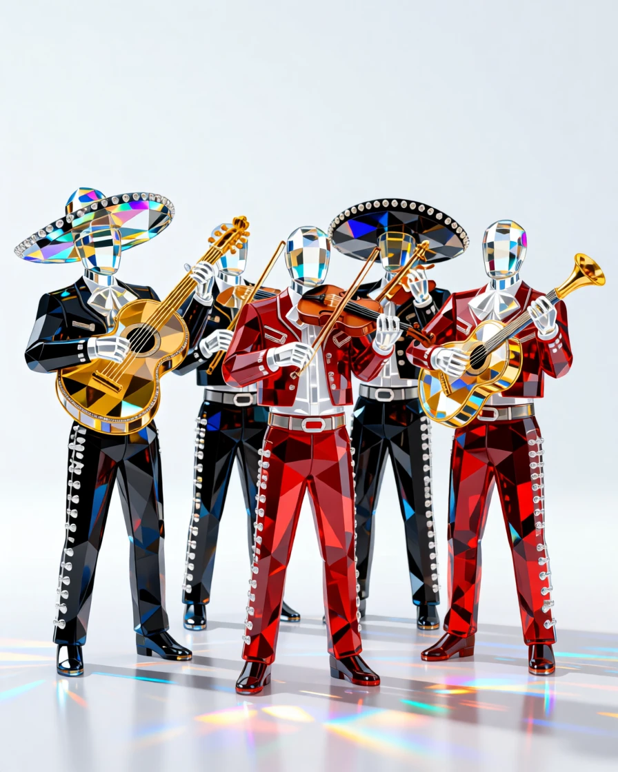 A vibrant Mexican mariachi band performing passionately in a sunlit plaza.