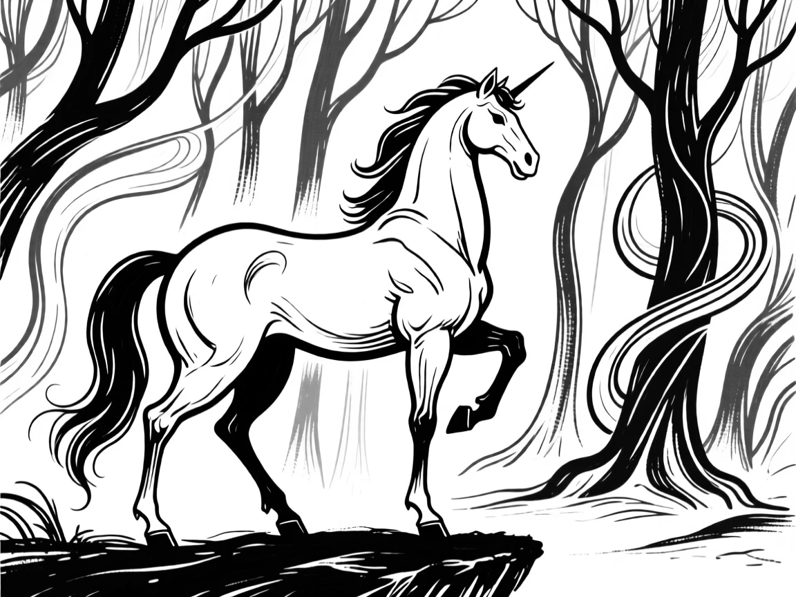A centaur standing guard at the edge of an enchanted forest.
