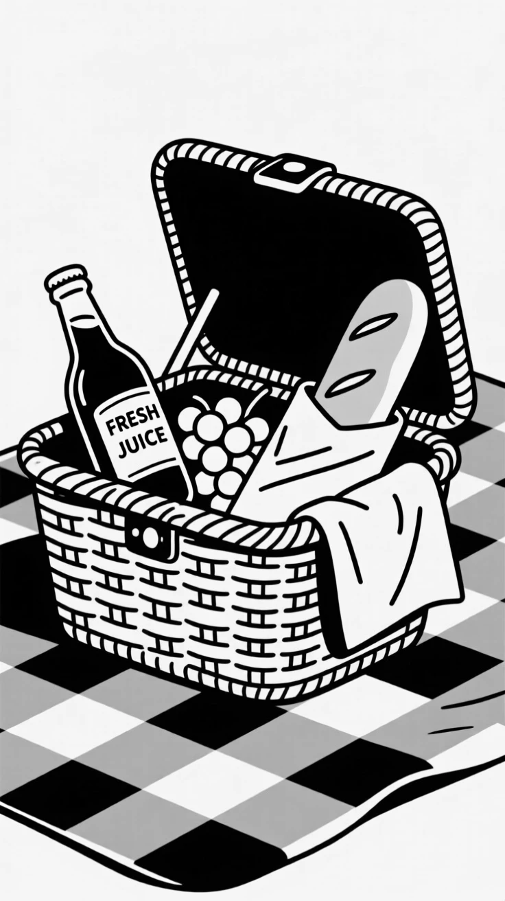A rustic picnic basket packed for an outing.