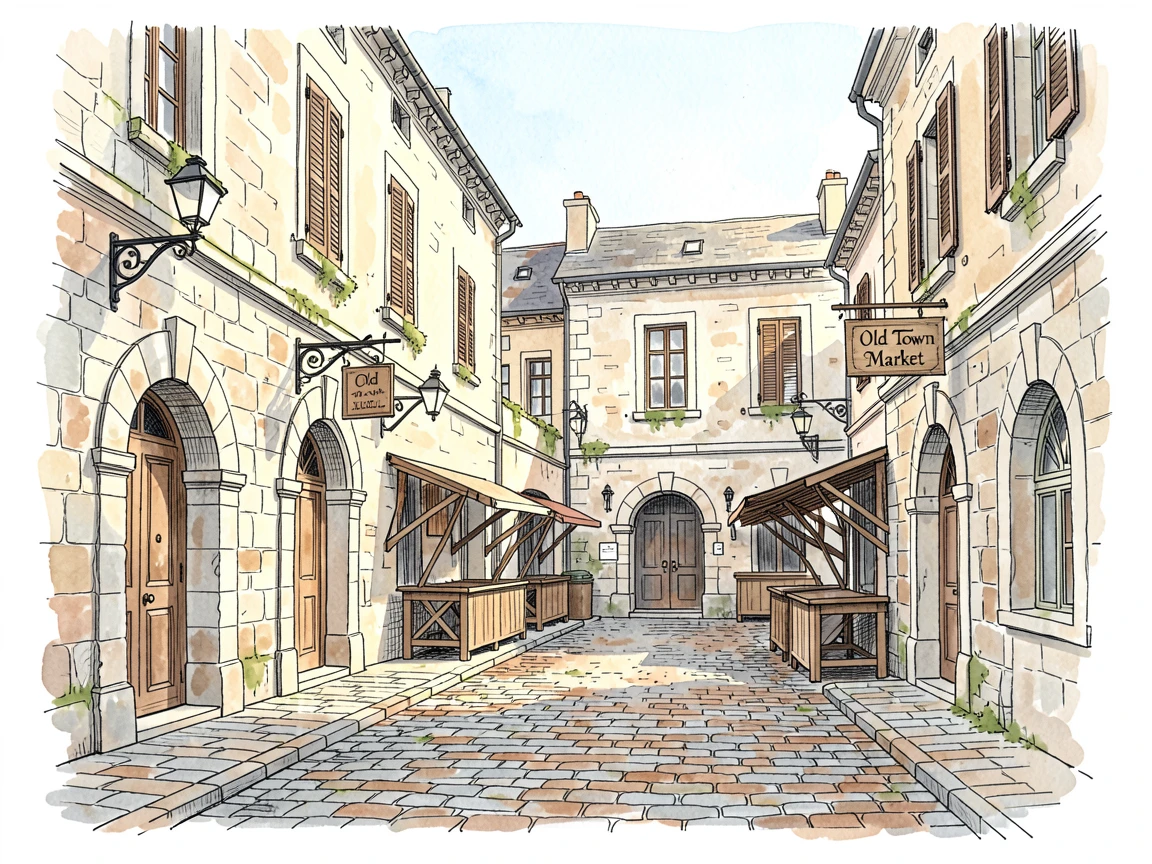 A cobbled market square framed by centuries-old stone buildings, the streets quiet in the soft light of early morning.