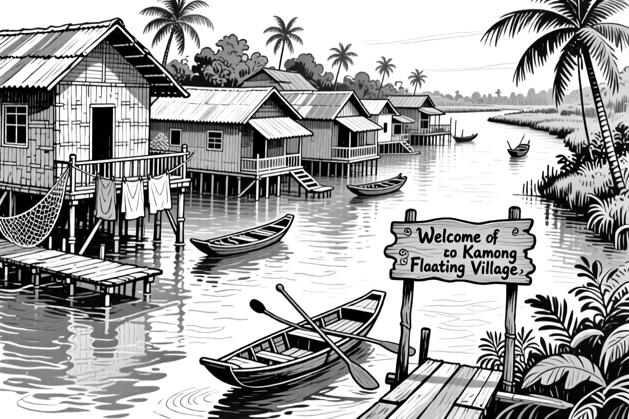 The colorful floating villages of Southeast Asia built along a wide river delta.