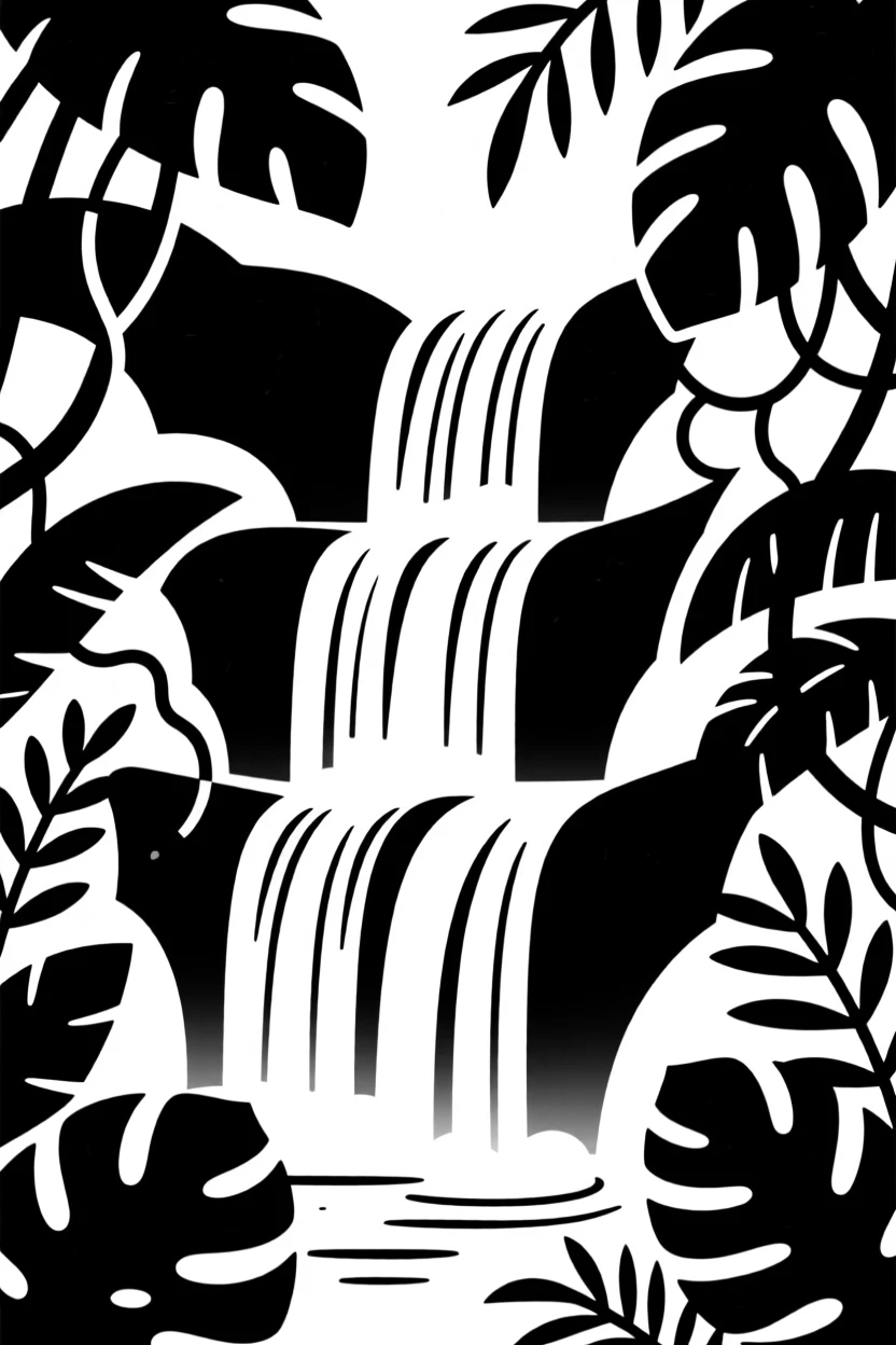 A tiered waterfall flowing through a lush jungle.