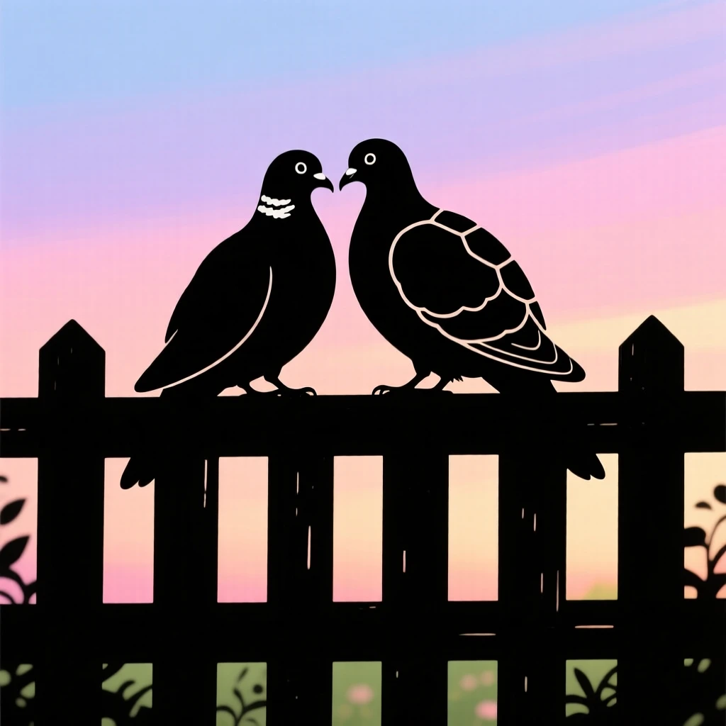 A pair of turtle doves perched together on a garden fence.