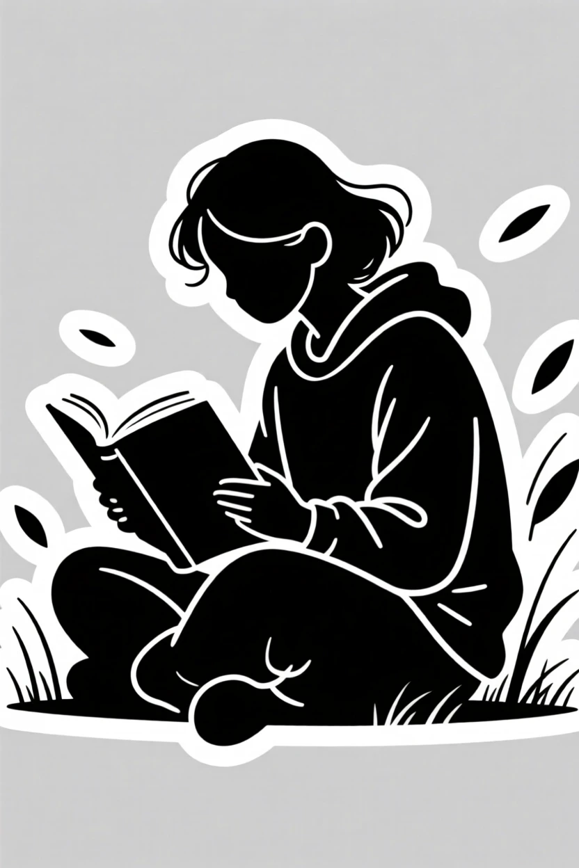 An intensely focused reader curled up with a thick novel, captured mid-motion during their favorite activity, outdoors surrounded by fresh air.