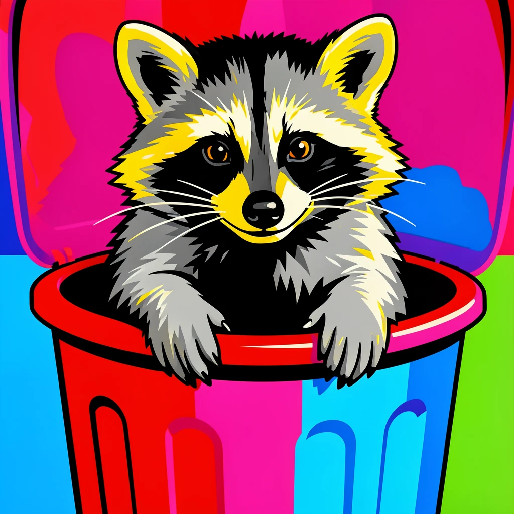 Raccoon caught red-handed in a trash can with a smirk