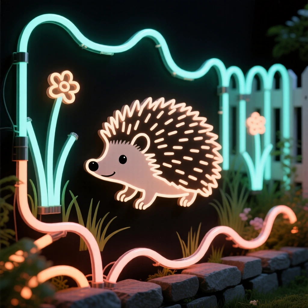 a tiny hedgehog in a quiet backyard garden.