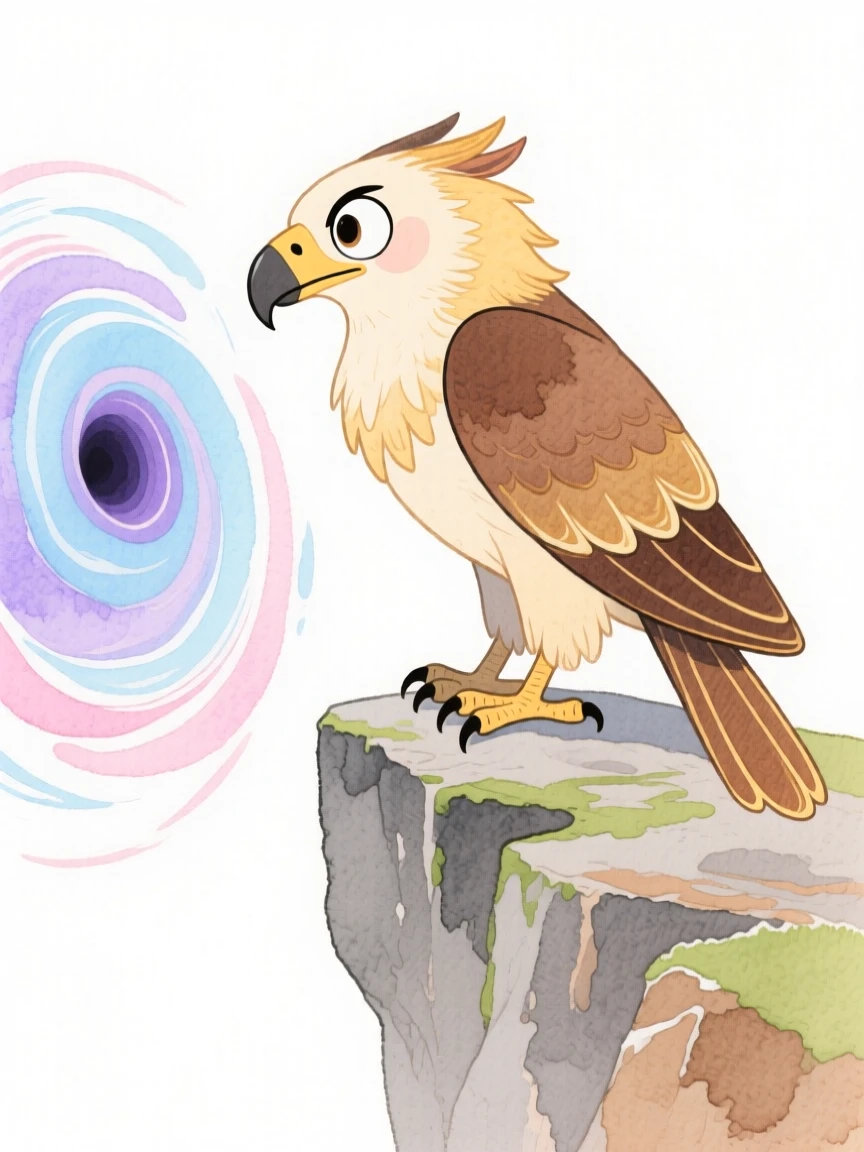 A griffin perched on a cliff gazing into a swirling magical portal