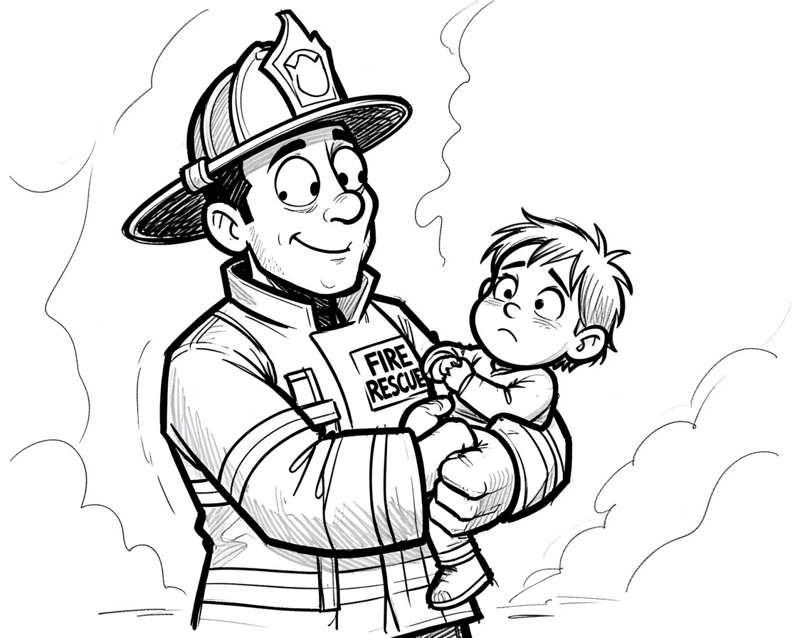 [Inspirational & Emotional Scenes] Touching, uplifting scene of a firefighter carrying a rescued child to safety with gentle care, evoking deep emotion
