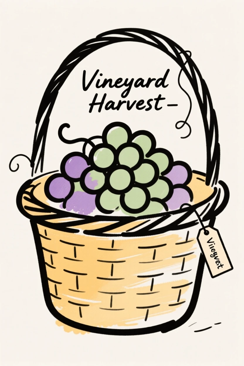 A vineyard grape harvest basket