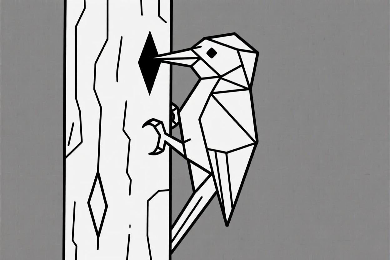 A woodpecker pecking at a tree trunk