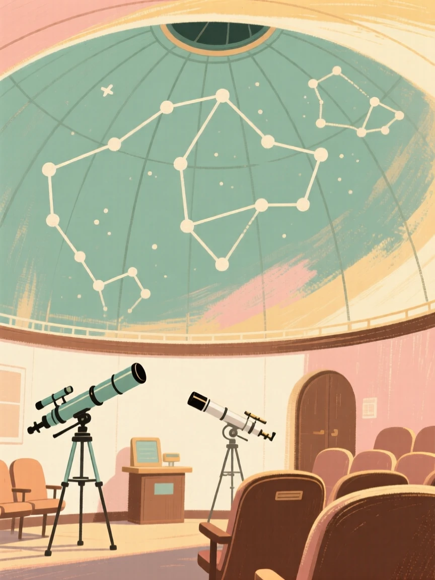 An old-fashioned planetarium filled with painted constellations