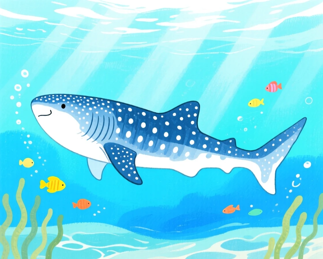 An exciting view of a whale shark gliding peacefully through open ocean.