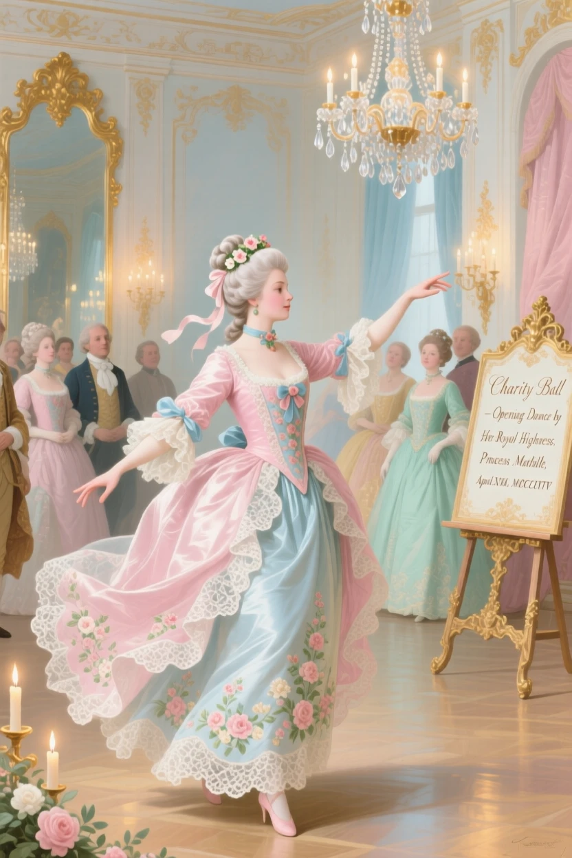 A princess opening a charity ball with a graceful dance  