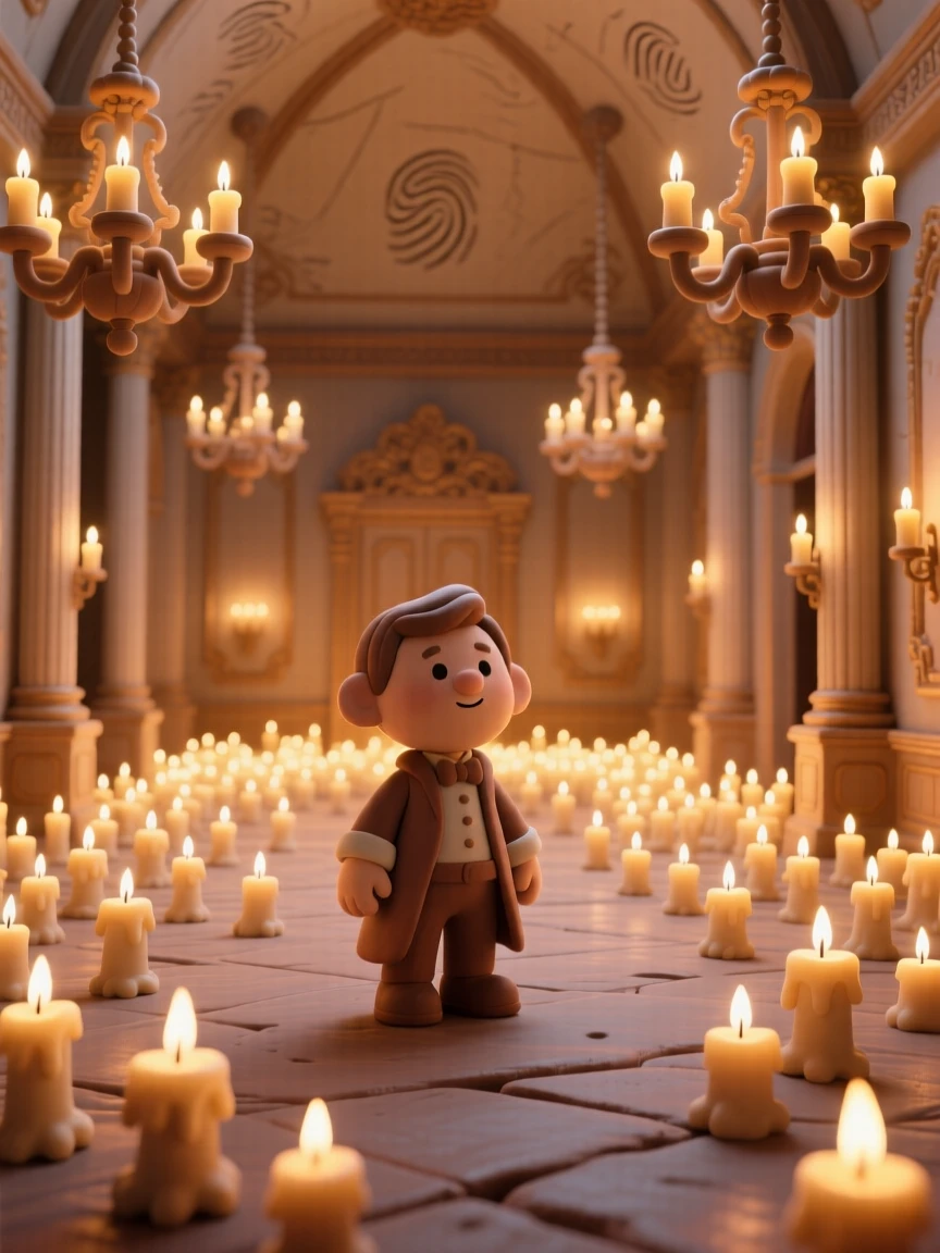 A grand palace ballroom glowing beneath hundreds of candles